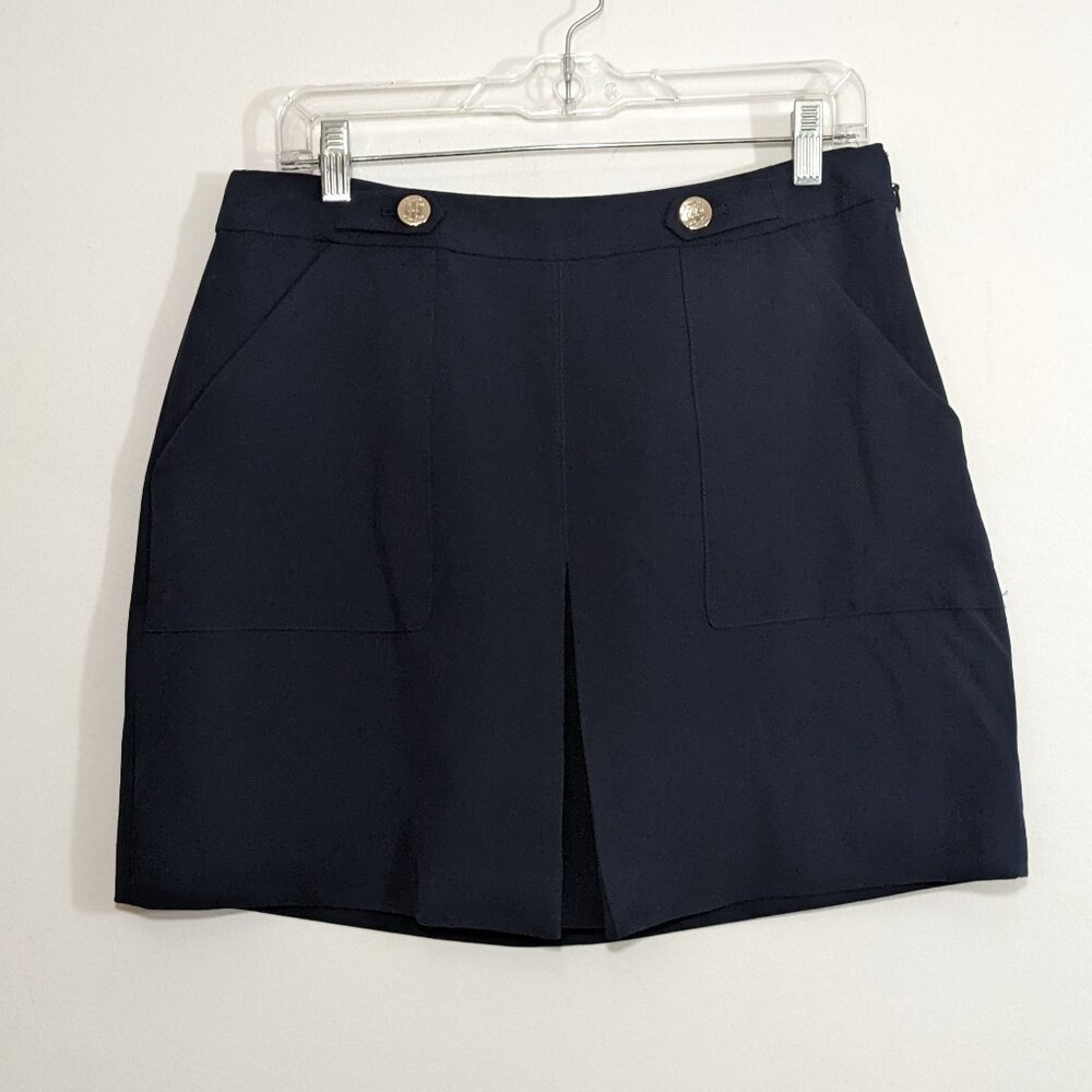 Tommy Hilfiger Navy Blue Pleated Mini Skirt Pockets Womens 10 NWT Preppy Modern